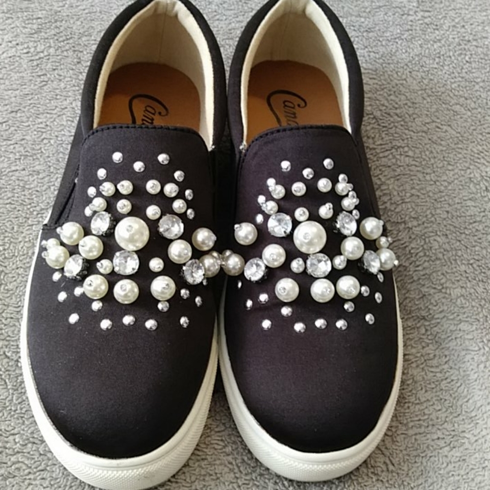 CANDIES PEARL AND BLING STUDDED SLIP ONS